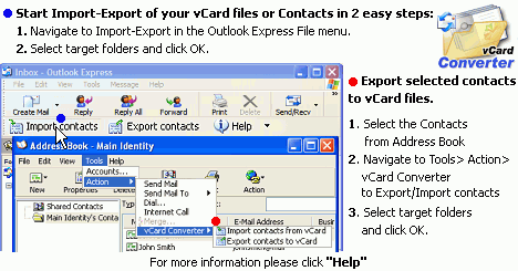 Convert (import-export) Outlook Expres Contacts from/to Vcard format.
